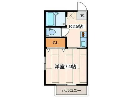 コリーヌ上町(1K/2階)の間取り写真
