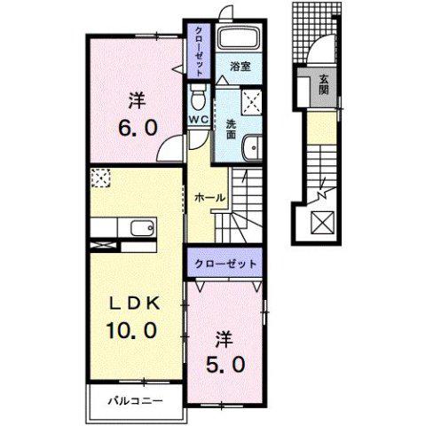 宇塚ハイツ(2LDK/2階)の間取り写真