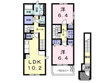 コーポ勢多VI番館(2LDK/2階)の間取り写真