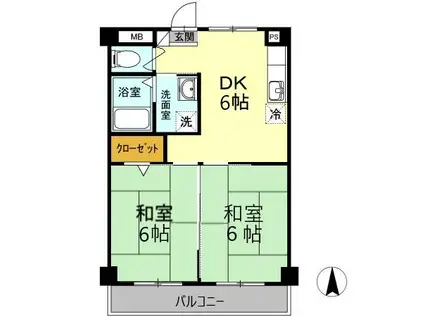 パークサイドスズキ(2DK/4階)の間取り写真