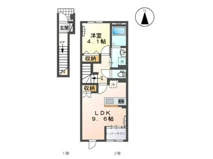 森本2丁目アパートII(1LDK/2階)の間取り写真
