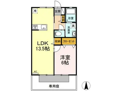 サニーヒル大峯台 B棟(1LDK/1階)の間取り写真