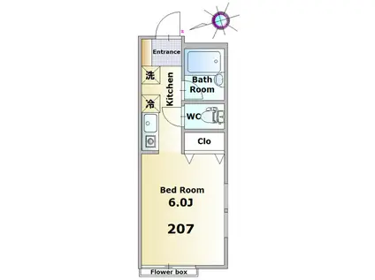 ハイツ穴川(1K/2階)の間取り写真