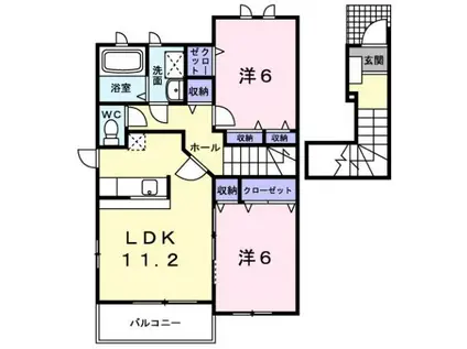 カルム・プロムナードI(2LDK/2階)の間取り写真