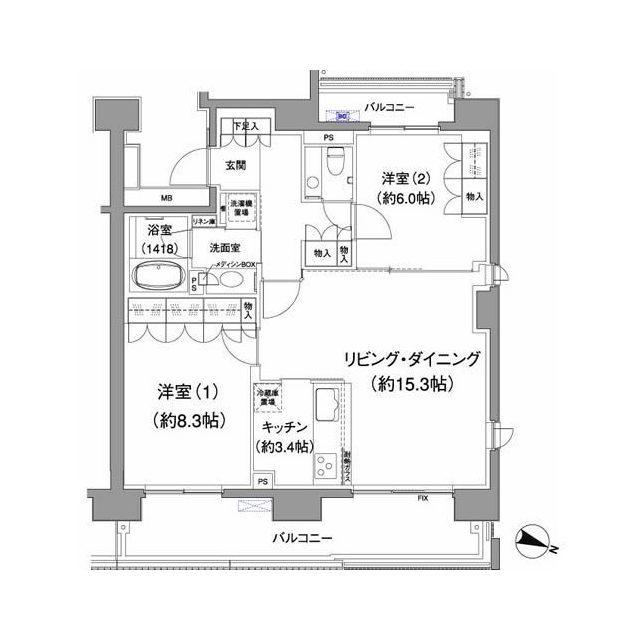 番町レジデンス(2LDK/2階)の間取り写真