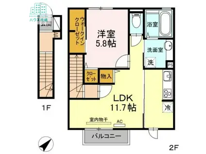 カーサ・フェリスIII(1LDK/2階)の間取り写真