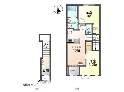 ノーブル吉川(2LDK/2階)の間取り写真