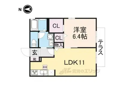 ラフォーレ柏原B(1LDK/2階)の間取り写真