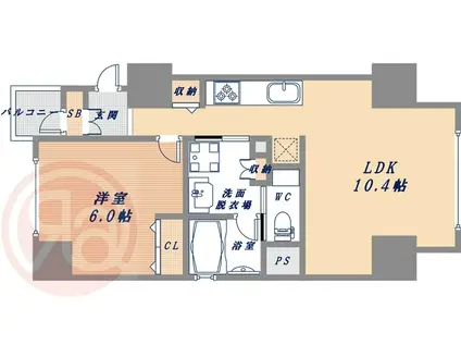 ルクレ北堀江(1LDK/5階)の間取り写真