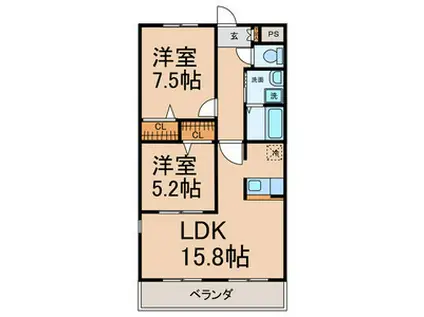 クリスタルステージ(2LDK/2階)の間取り写真