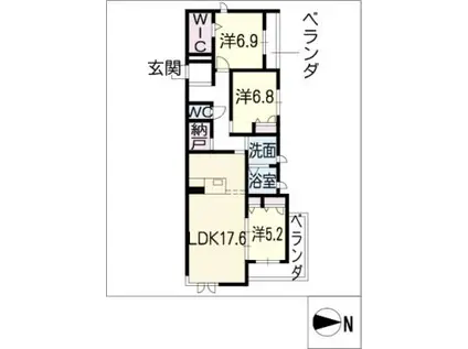 ヴェルリンク志賀(3LDK/3階)の間取り写真