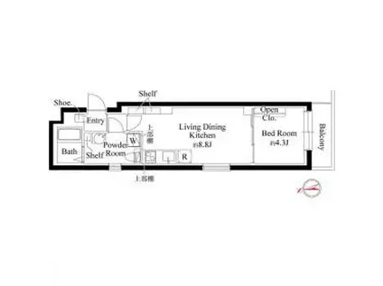 CASA PIAZZA 二子玉川(1LDK/2階)の間取り写真