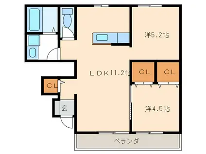 CONFORTO O 原Ⅰ(2LDK/1階)の間取り写真