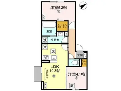 D-ROOM西矢倉(2LDK/1階)の間取り写真