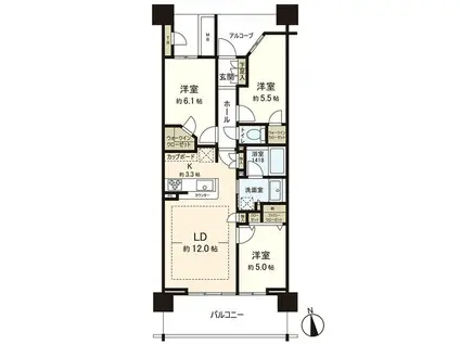 パークタワーあすと長町(3LDK/17階)の間取り写真