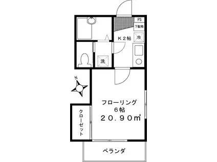ブライトコートソラ(1K/1階)の間取り写真