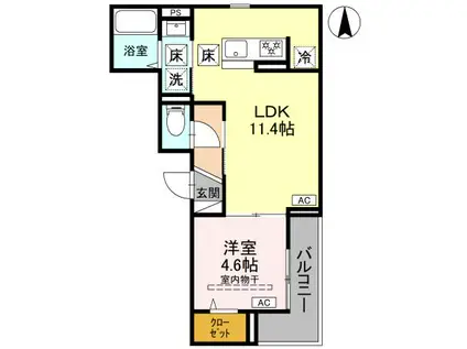 ノーブルラフィネ蕨(1LDK/1階)の間取り写真