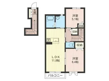 ボタンヴュー D(2LDK/2階)の間取り写真