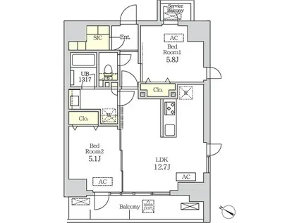 コスモグラシア新宿西早稲田(2LDK/11階)の間取り写真