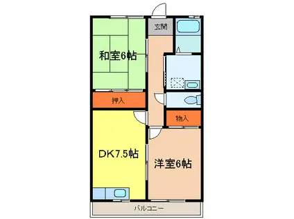 ガーデンハイツ芦屋(2DK/2階)の間取り写真