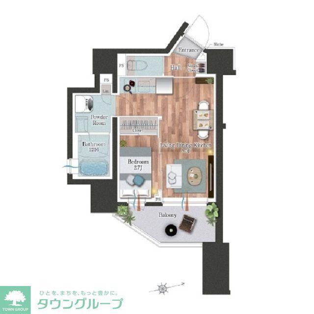 デュオフラッツ池尻大橋ノリス(1LDK/3階)の間取り写真
