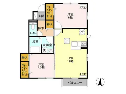 パルテール三鷹(2LDK/1階)の間取り写真