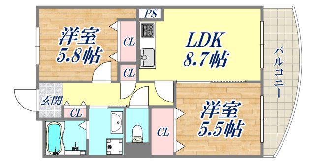 パークモダン伊丹(2LDK/8階)の間取り写真