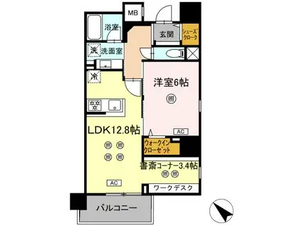 ウィスタリア レジデンス 博多(1LDK/11階)の間取り写真