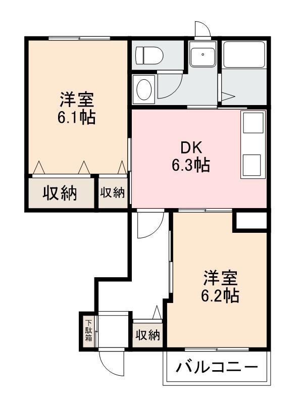 ペガサス弐番館(2DK/1階)の間取り写真