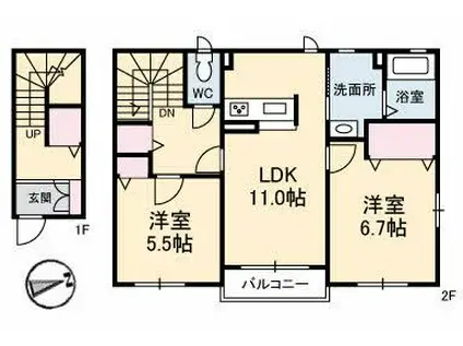 グラディア(2LDK/2階)の間取り写真