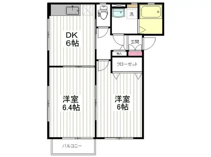 プライム沖野(2DK/1階)の間取り写真