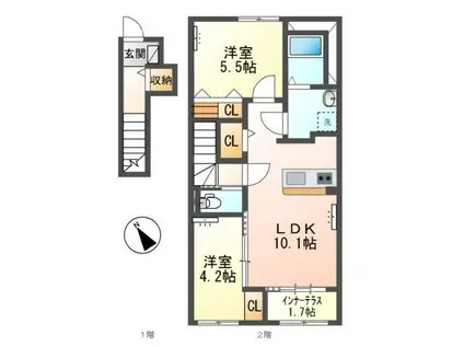 グランソレイユ(2LDK/2階)の間取り写真