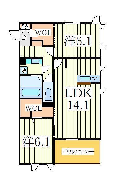 リシェス I(2LDK/1階)の間取り写真