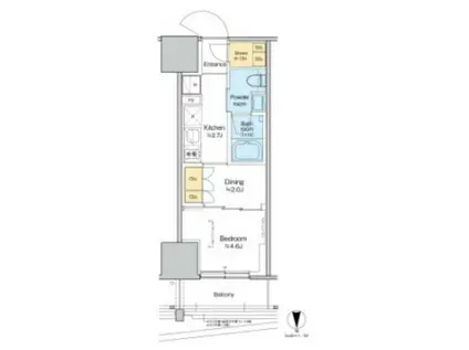 プラウドフラット四谷三丁目(1DK/11階)の間取り写真
