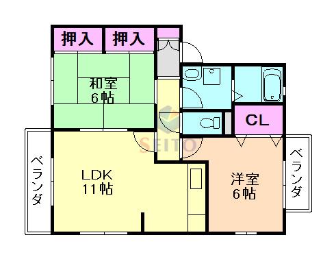 ハイツ上野東(2LDK/1階)の間取り写真