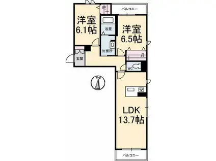 シャラーレ西深津(2LDK/1階)の間取り写真