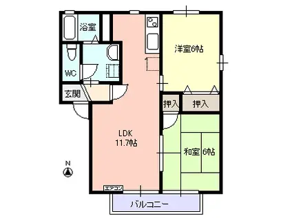 ディアス サン・ヴィスカリア(2LDK/1階)の間取り写真