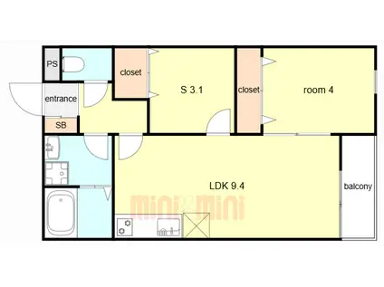 EIJU加島B(1SLDK/3階)の間取り写真