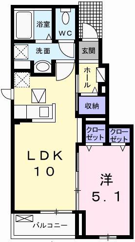 エスペランサ中仁野II(1LDK/1階)の間取り写真