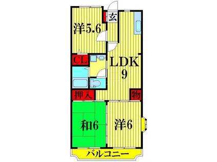 ランドフォレスト北越谷 II(3DK/2階)の間取り写真
