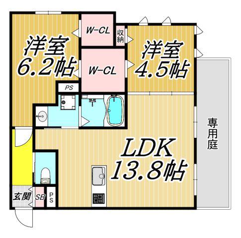 ARIETTA TUKAGUCHI(2LDK/1階)の間取り写真