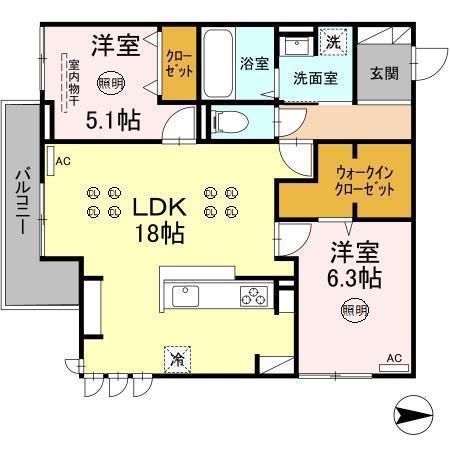 BASE29 西高松(2LDK/3階)の間取り写真
