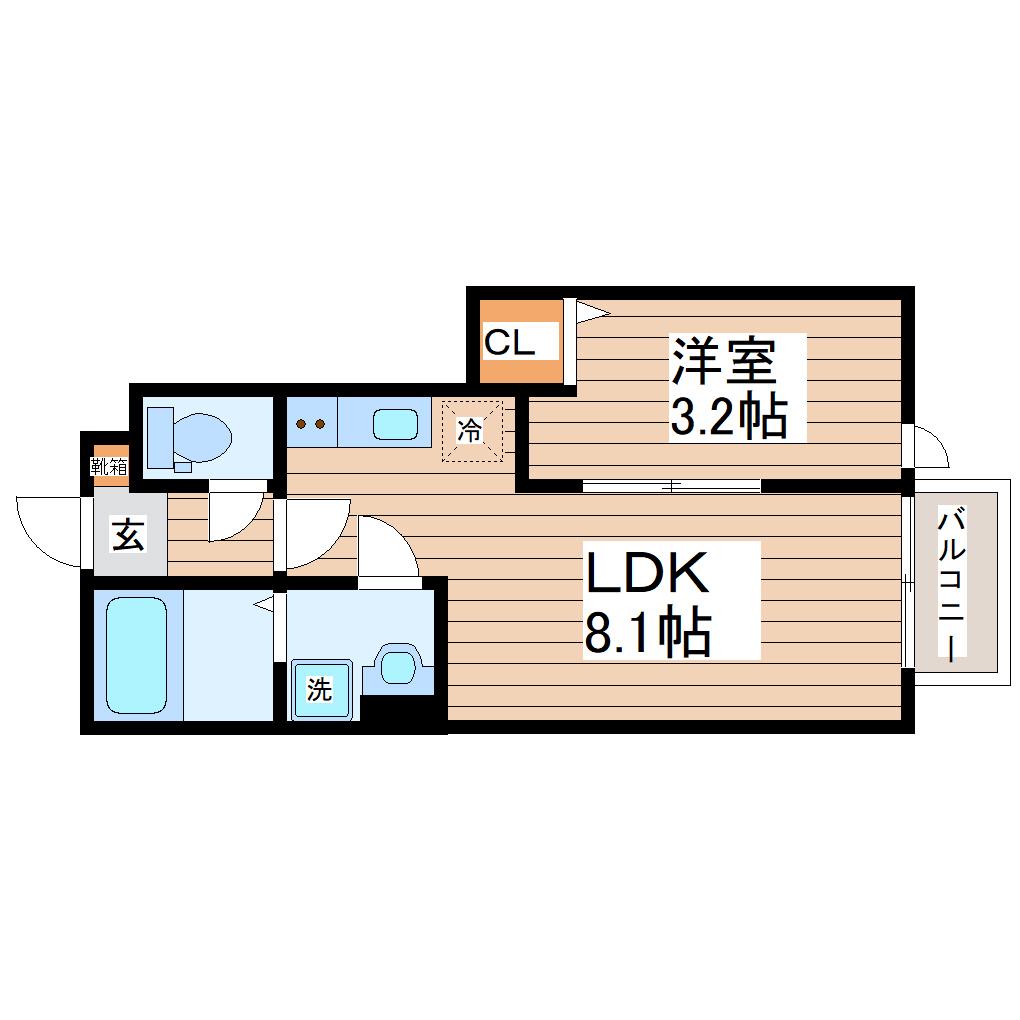 ガス割 第八弾 THE ROOM 南仙台駅B(1LDK/1階)の間取り写真