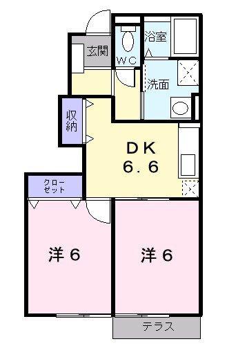 ルミエール参番館(2DK/1階)の間取り写真