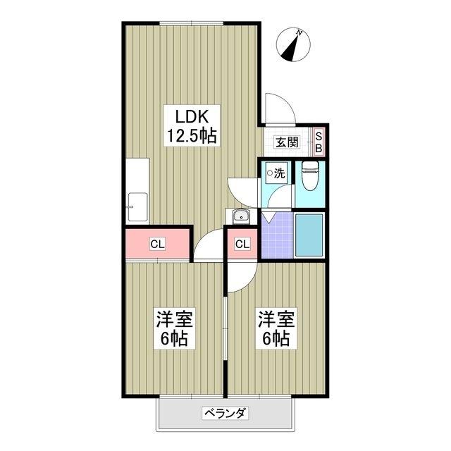 リブレス桐生堤町A(2LDK/2階)の間取り写真