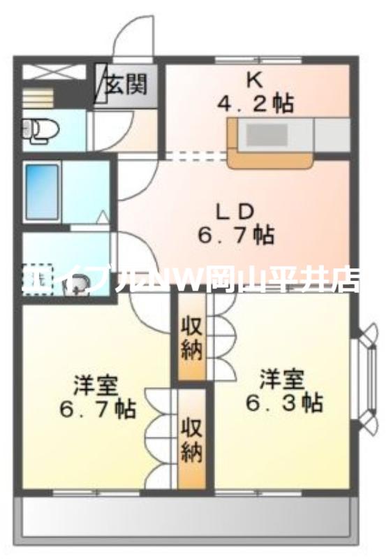 レジデンス和気 A棟(2LDK/2階)の間取り写真