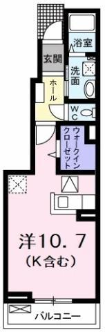 フィールグラッドB棟(ワンルーム/1階)の間取り写真