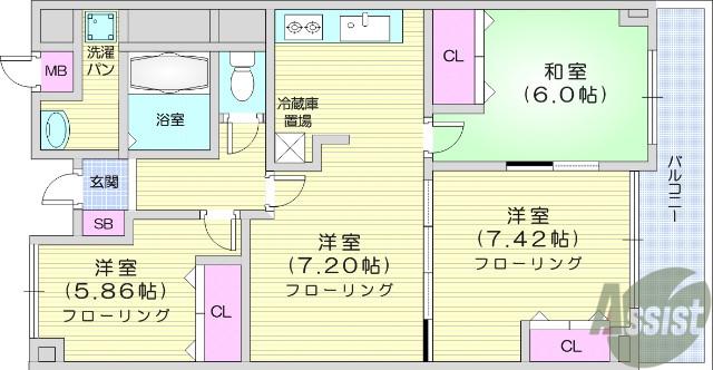 エルコート・二の森(3LDK/5階)の間取り写真
