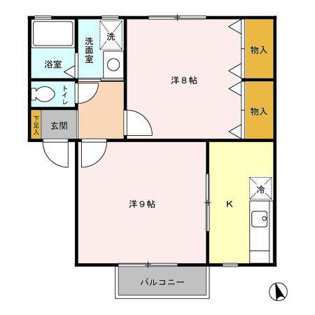 ボーンルリA/B/C(2K/2階)の間取り写真