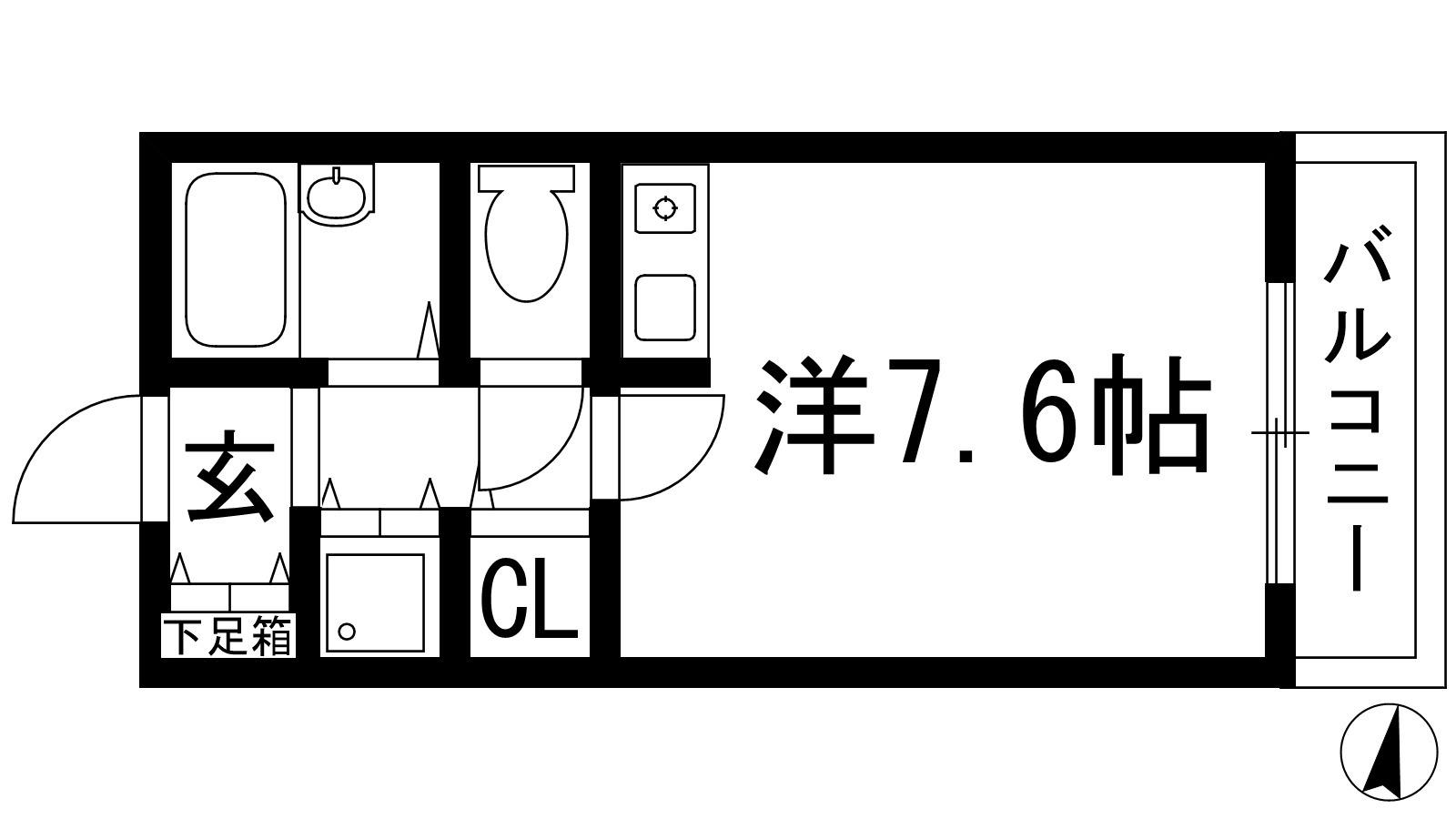 クローバーハイツ(ワンルーム/2階)の間取り写真